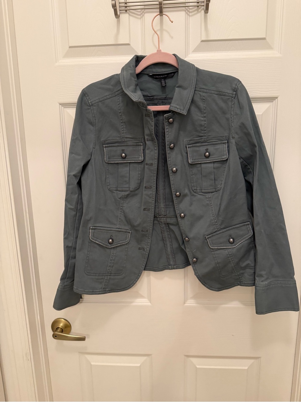 White House Black Market Slate Green Military-Style Button Jacket
